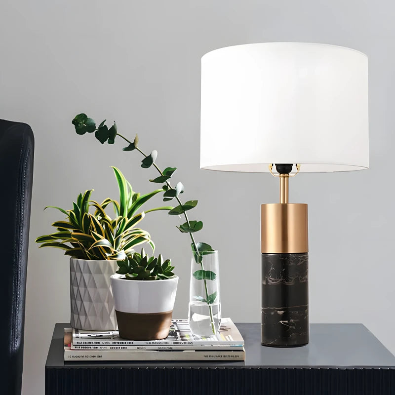 Marble and metal table lamp