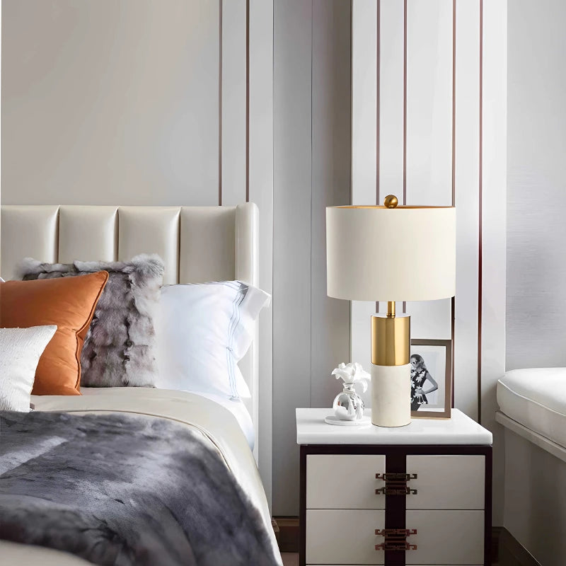 Marble and metal table lamp