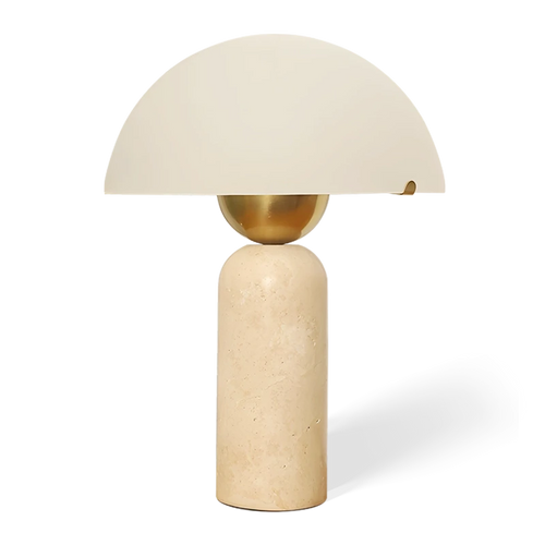A table lamp with a yellow marble base